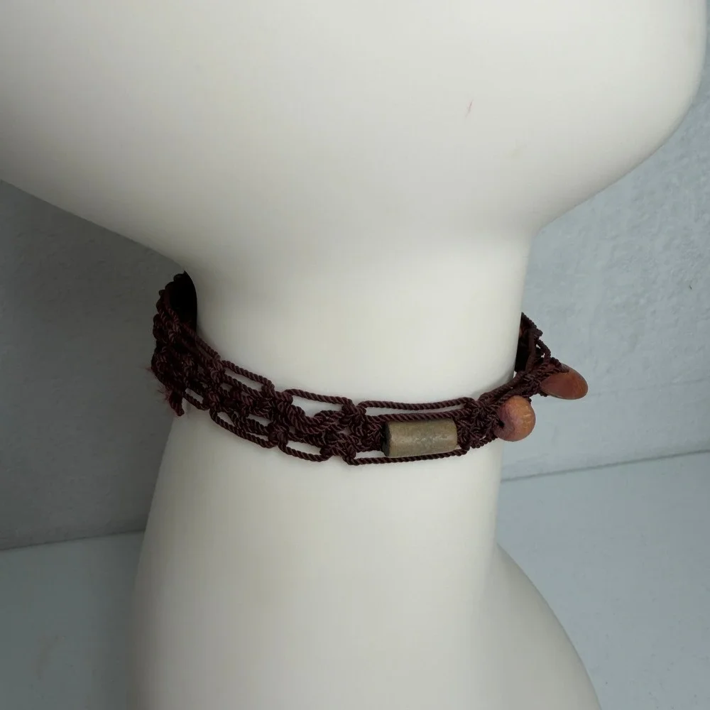 Vtg Y2K Necklace Choker Glass Beaded Macrame Boho Blue Brown Bundle Lot of 2